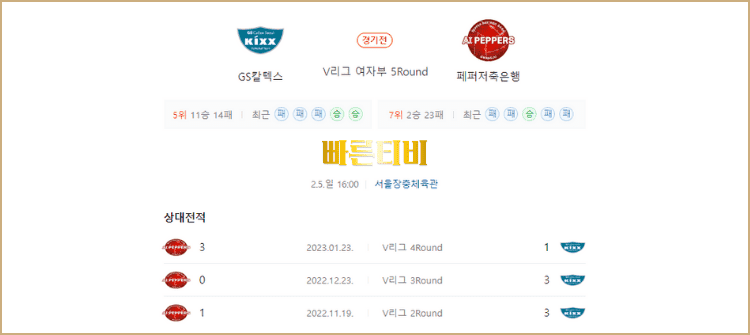 스포츠중계 빠른티비 V리그-여자배구 스포츠분석